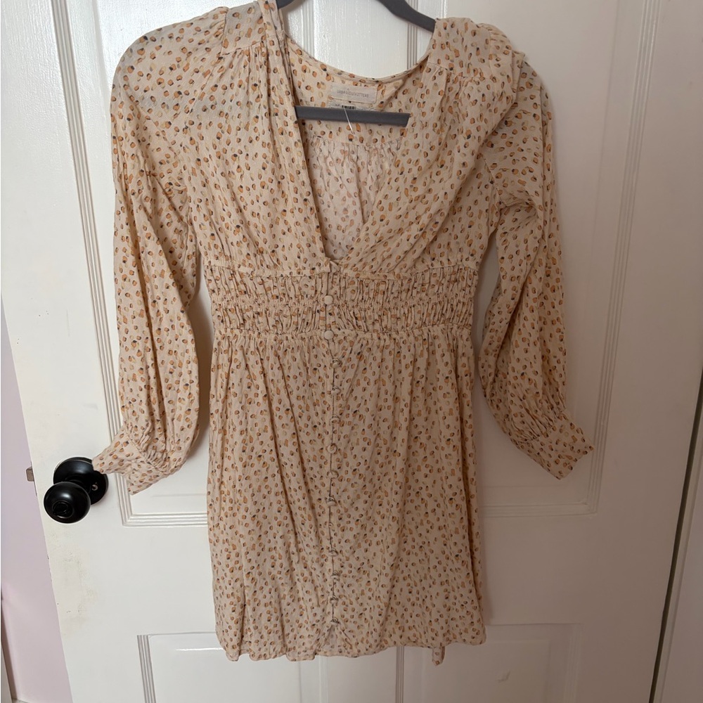 Urban Outfitters Cream Floral Long Sleeve Dress